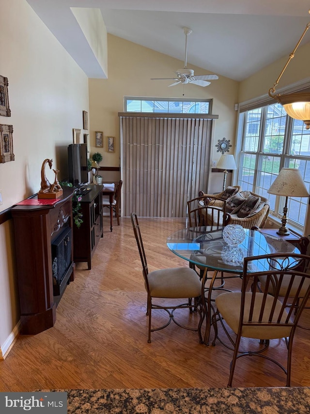 61 Legacy Oaks Dr, Richboro, PA 18954 - dining space with light wood-style flooring, lofted ceiling, ceiling fan, and baseboards