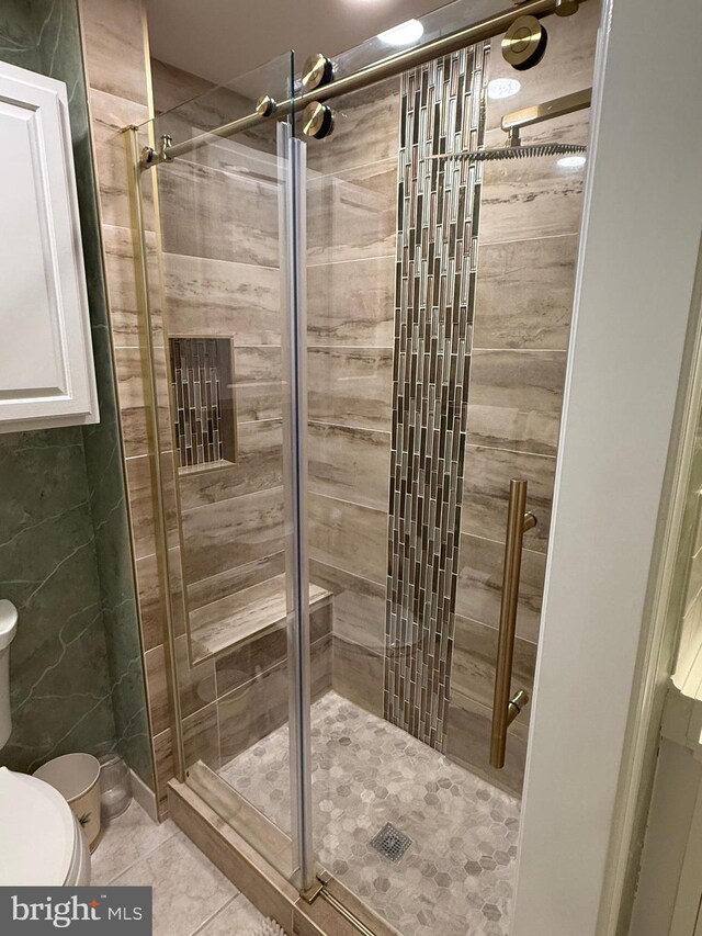 61 Legacy Oaks Dr, Richboro, PA 18954 - bathroom with toilet, tile patterned flooring, and a stall shower