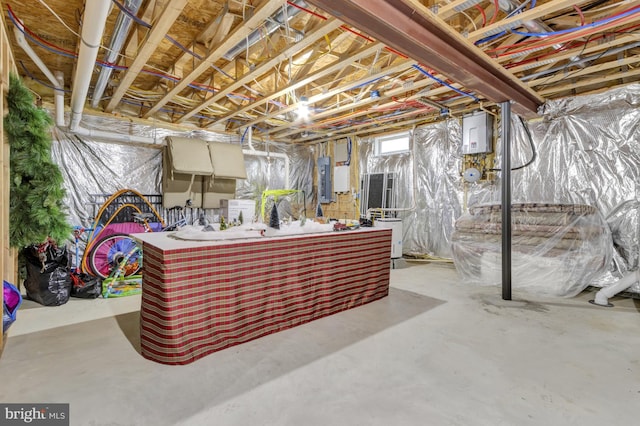 below grade area with electric panel