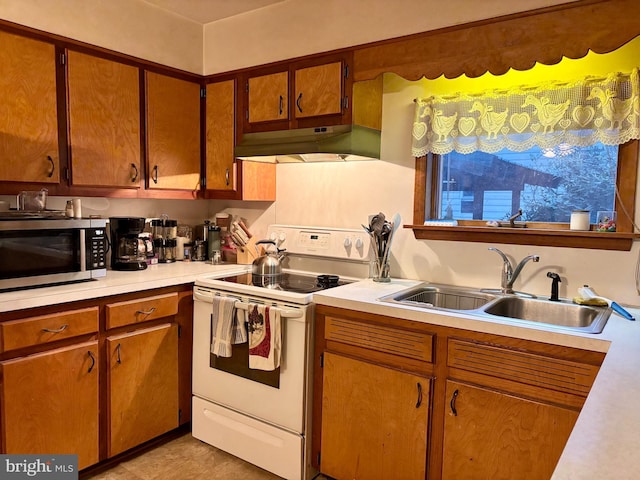 133 Black St, Howard, PA 16841 - kitchen featuring under cabinet range hood, light countertops, electric stove, a sink, and stainless steel microwave
