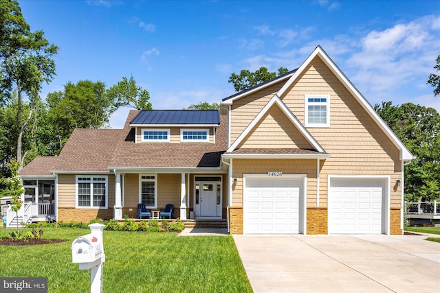 14626 Blue Heron Dr, Ocean View, DE 19970 - craftsman inspired home with concrete driveway, a front lawn, covered porch, an attached garage, and roof with shingles