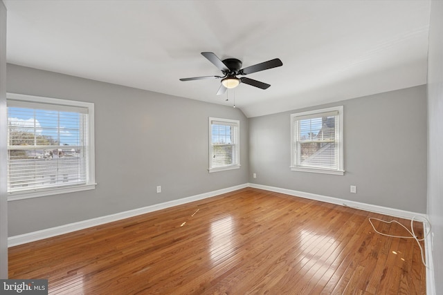 510 W S Ave, Glenolden, PA 19036 - empty room featuring ceiling fan, wood-type flooring, vaulted ceiling, and baseboards