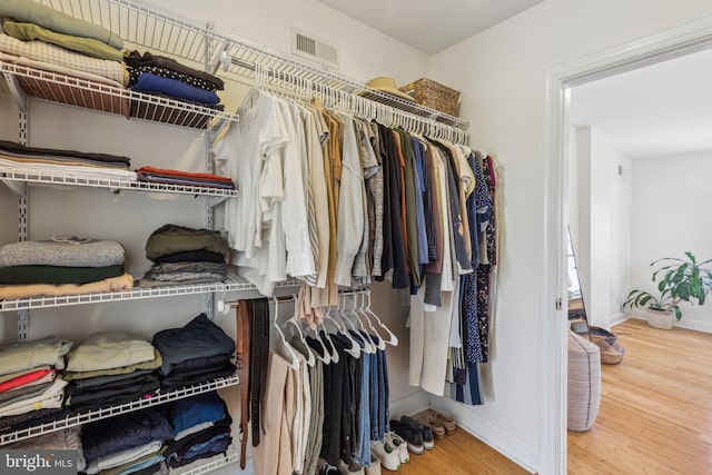 walk in closet featuring visible vents and wood finished floors