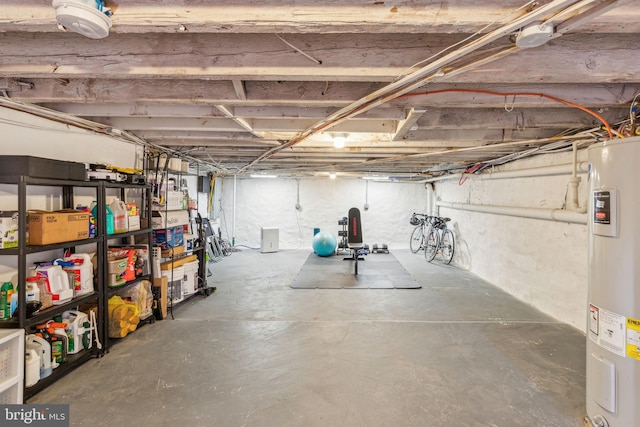 unfinished basement with water heater