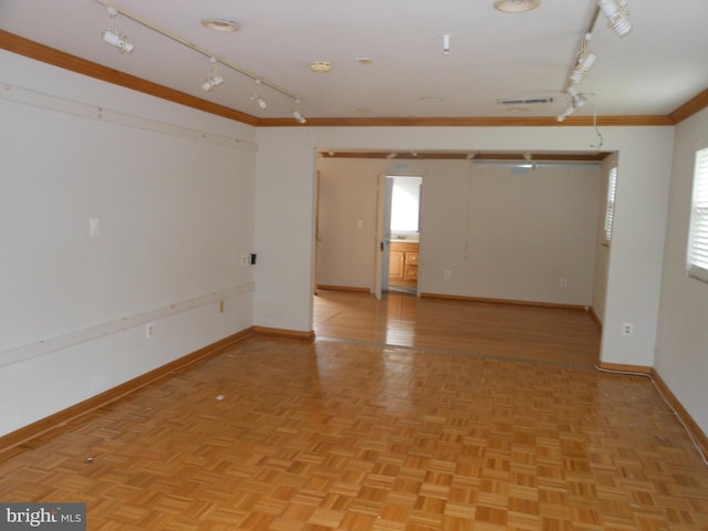 40 Oak Ct, Annapolis, MD 21401 - unfurnished room featuring crown molding, baseboards, rail lighting, and visible vents