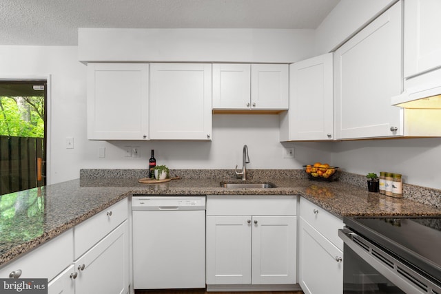 kitchen with white cabinetry, electric range, a sink, and dishwasher