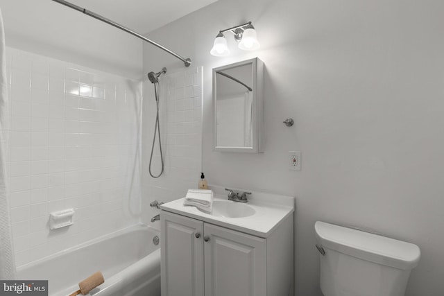 full bathroom with vanity, shower / bathtub combination, and toilet