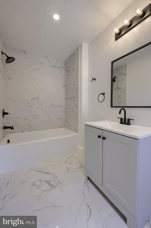 311 E Frederick St, Lancaster, PA 17602 - bathroom with vanity, marble finish flooring, shower / bath combination, and recessed lighting