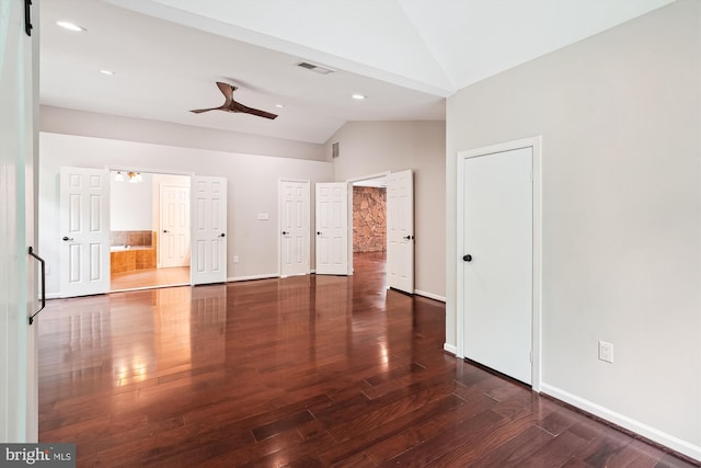5856 Kittewan Ct, Manassas, VA 20112 - unfurnished living room with wood finished floors, ceiling fan, high vaulted ceiling, baseboards, and recessed lighting
