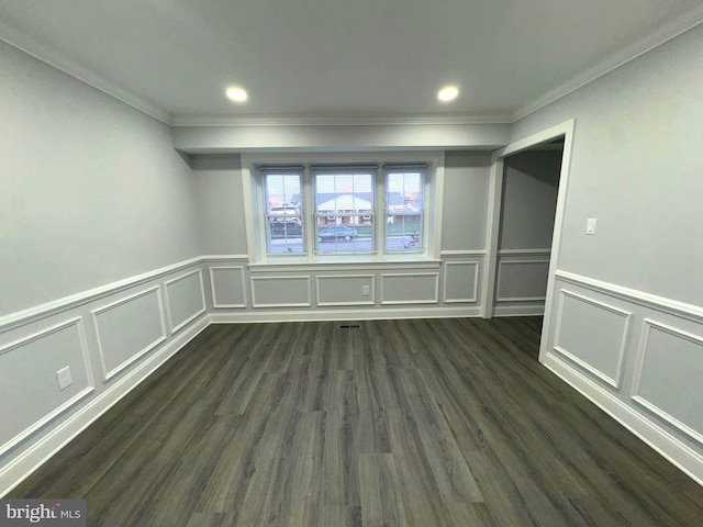 18 Grayson Cir, Willingboro, NJ 08046 - unfurnished room featuring recessed lighting, dark wood-type flooring, a wainscoted wall, a decorative wall, and ornamental molding