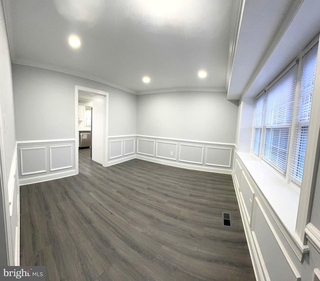 18 Grayson Cir, Willingboro, NJ 08046 - unfurnished room featuring dark wood-type flooring, a decorative wall, crown molding, and visible vents
