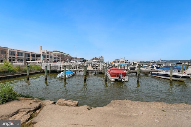 dock area featuring a water view
