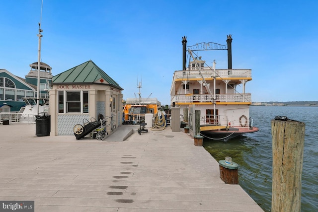 dock area featuring a water view