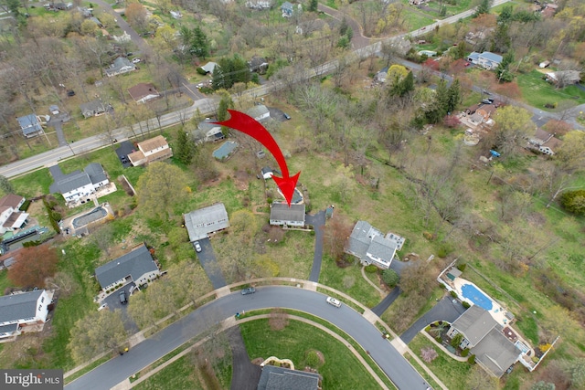 drone / aerial view with a residential view
