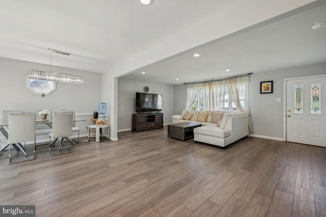 6 Walnut Dr, Burlington, NJ 08016 - living area featuring baseboards, wood finished floors, visible vents, and recessed lighting