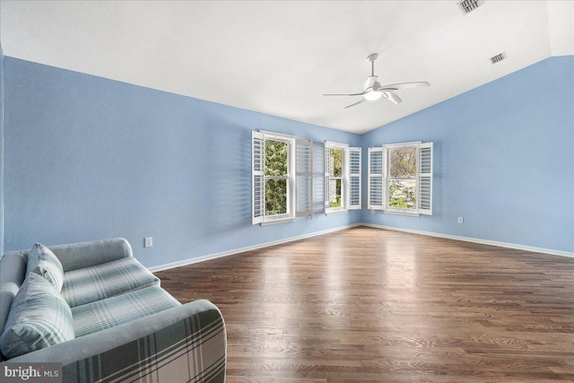 5342 Saint James Pl, Frederick, MD 21703 - sitting room with lofted ceiling, wood finished floors, a ceiling fan, and visible vents