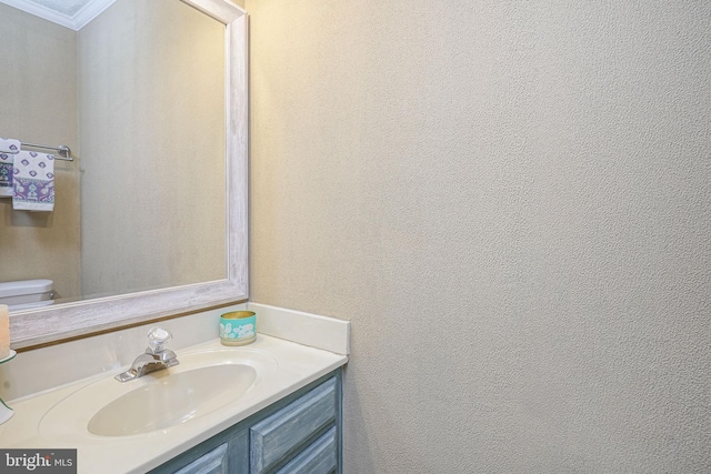 619 Walden Way, Lumberton, NJ 08048 - bathroom with vanity, crown molding, toilet, and a textured wall