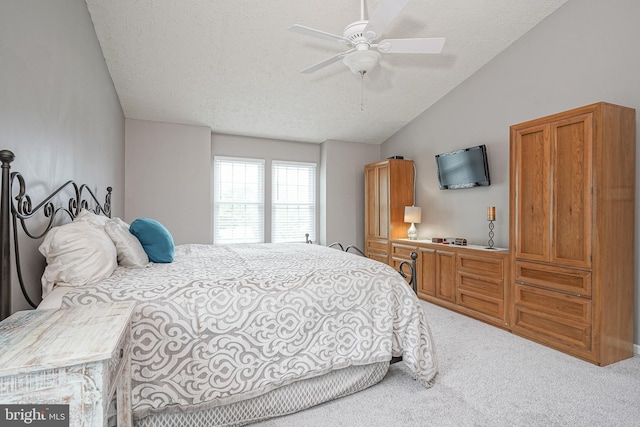 619 Walden Way, Lumberton, NJ 08048 - bedroom with carpet floors, vaulted ceiling, a textured ceiling, and a ceiling fan