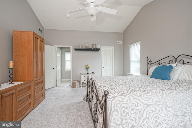 619 Walden Way, Lumberton, NJ 08048 - bedroom with light carpet, vaulted ceiling, multiple windows, ceiling fan, and baseboards