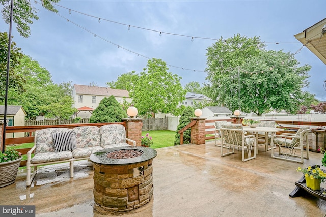 619 Walden Way, Lumberton, NJ 08048 - fenced backyard featuring an outdoor fire pit, a patio, and outdoor dining space