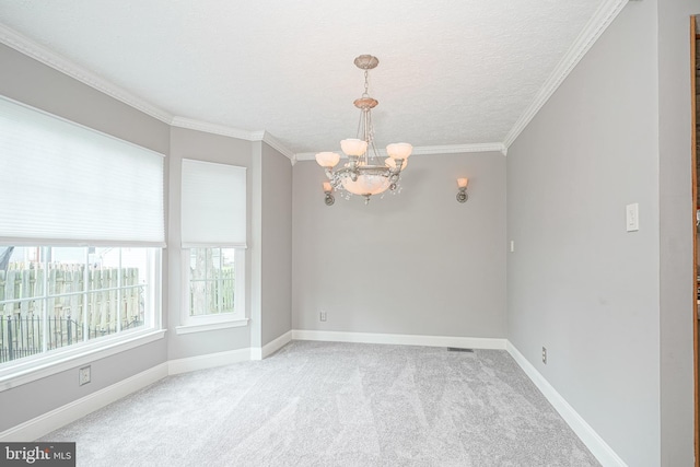 619 Walden Way, Lumberton, NJ 08048 - spare room featuring a chandelier, carpet flooring, crown molding, baseboards, and a textured ceiling