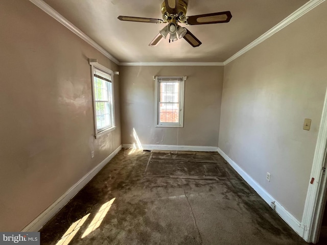 721 Tuckerman St NW, Washington, DC 20011 - carpeted spare room with crown molding, a ceiling fan, and baseboards