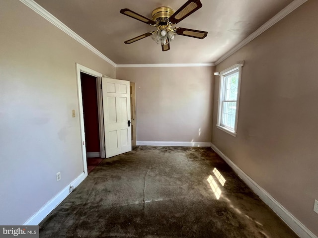 721 Tuckerman St NW, Washington, DC 20011 - carpeted spare room with ornamental molding, a ceiling fan, and baseboards