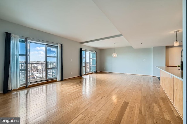 250 President St Unit 1001, Baltimore, MD 21202 - unfurnished living room featuring baseboards and light wood-style floors