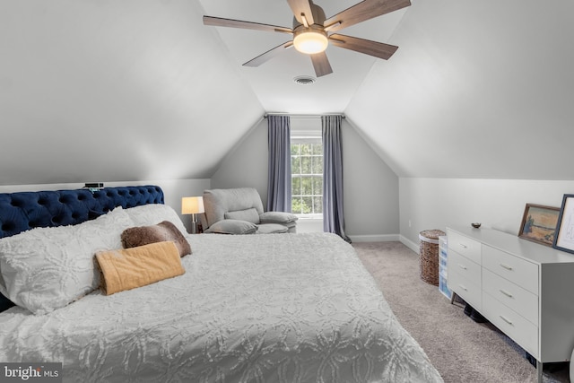 145 Rolling Ave, North East, MD 21901 - bedroom featuring light colored carpet, baseboards, vaulted ceiling, and a ceiling fan