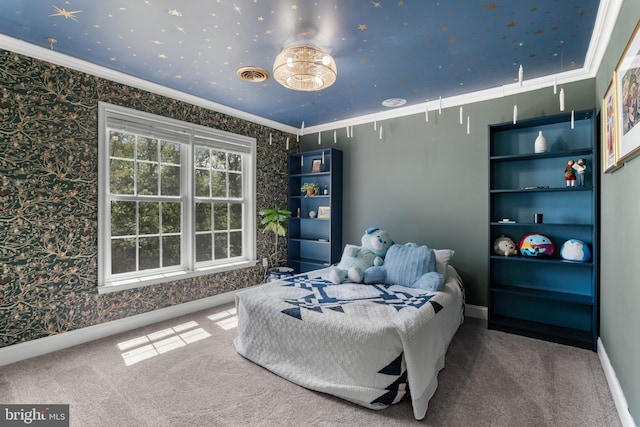 145 Rolling Ave, North East, MD 21901 - bedroom with carpet, wallpapered walls, crown molding, and baseboards