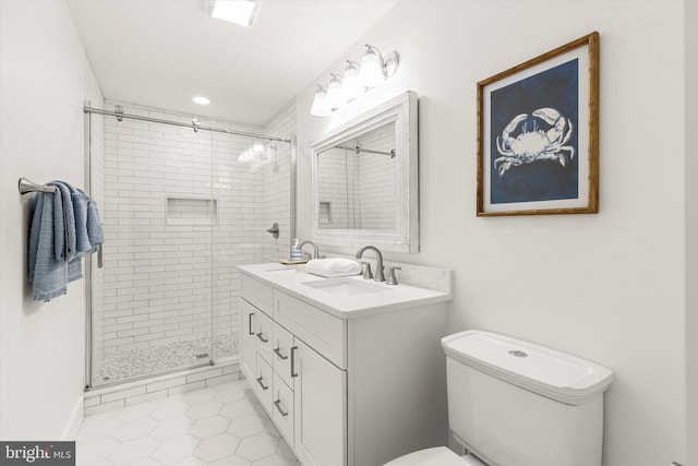12353 Meadow Dr, Berlin, MD 21811 - full bathroom featuring tile patterned floors, toilet, vanity, and a stall shower