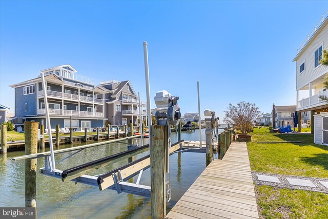 12353 Meadow Dr, Berlin, MD 21811 - view of dock featuring a water view, a yard, and boat lift