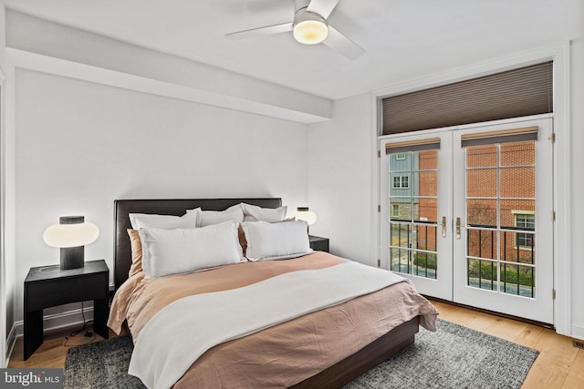 929 S 2nd St, Philadelphia, PA 19147 - bedroom featuring access to outside, french doors, light wood finished floors, and ceiling fan