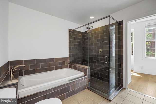 929 S 2nd St, Philadelphia, PA 19147 - bathroom featuring a garden tub, a stall shower, tile patterned floors, toilet, and recessed lighting