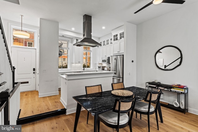 929 S 2nd St, Philadelphia, PA 19147 - dining room featuring plenty of natural light, stairs, a ceiling fan, recessed lighting, and light wood finished floors