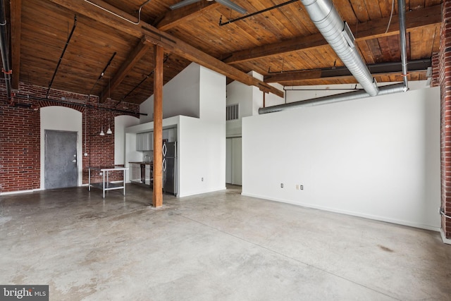 1714 Memphis St Unit 402, Philadelphia, PA 19125 - interior space with wooden ceiling, visible vents, baseboards, and freestanding refrigerator