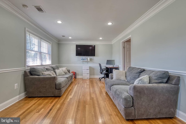 9444 Lafayette Ave, Manassas, VA 20109 - living room with ornamental molding, light wood-style floors, recessed lighting, baseboards, and an office area