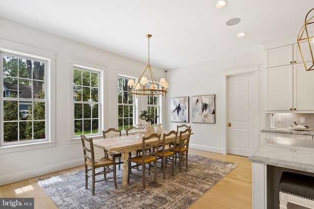 9850 Jerry Ln, Vienna, VA 22180 - dining space featuring a chandelier, baseboards, light wood-style flooring, and recessed lighting
