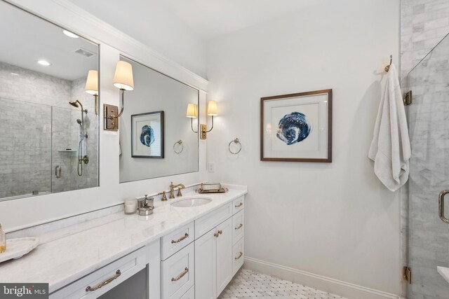 9850 Jerry Ln, Vienna, VA 22180 - bathroom with a shower stall, vanity, and baseboards