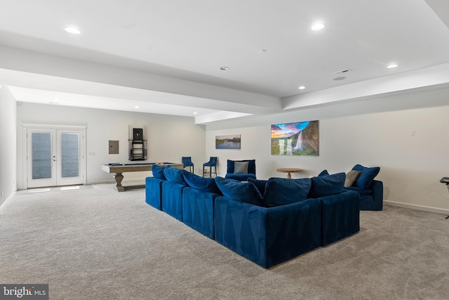 9850 Jerry Ln, Vienna, VA 22180 - living room with carpet flooring, recessed lighting, pool table, and baseboards