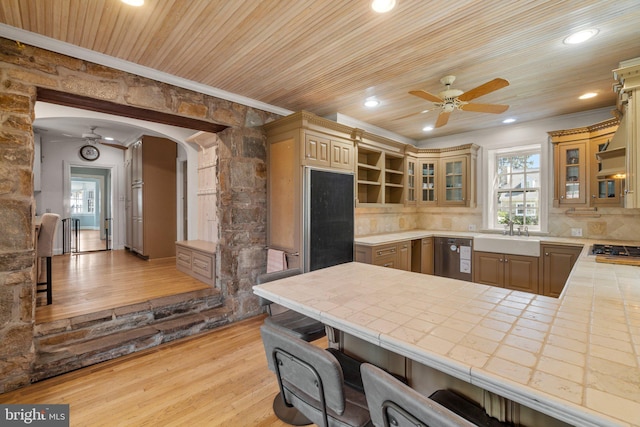 65 W Green St, Westminster, MD 21157 - kitchen featuring light wood-style floors, a sink, ceiling fan, and ornamental molding