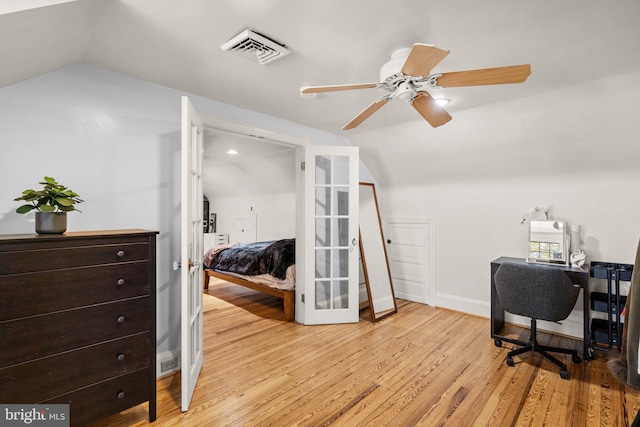 65 W Green St, Westminster, MD 21157 - bedroom with visible vents, light wood-style flooring, lofted ceiling, and french doors