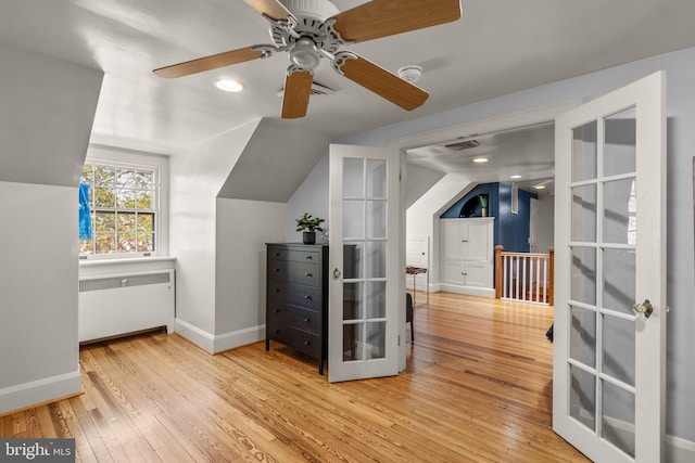 65 W Green St, Westminster, MD 21157 - bonus room featuring wood-type flooring, radiator heating unit, a ceiling fan, baseboards, and vaulted ceiling