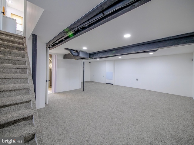 112 Jackson Ave, New Castle, DE 19720 - basement featuring stairway, carpet, and recessed lighting