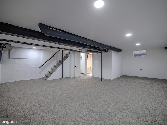 112 Jackson Ave, New Castle, DE 19720 - finished basement with recessed lighting, stairs, and carpet