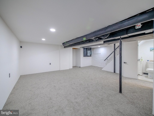 112 Jackson Ave, New Castle, DE 19720 - finished basement with recessed lighting, carpet flooring, and stairs
