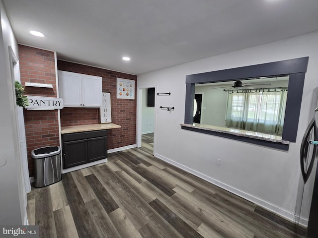 401 Timberline Dr, Mount Laurel, NJ 08054 - kitchen featuring white cabinetry, dark wood finished floors, light countertops, freestanding refrigerator, and baseboards