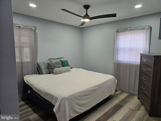 401 Timberline Dr, Mount Laurel, NJ 08054 - bedroom featuring wood finished floors, recessed lighting, and ceiling fan
