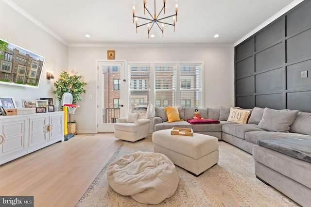4605 Quinns Mill Way, Chantilly, VA 20151 - living area with a chandelier, recessed lighting, baseboards, wood finished floors, and ornamental molding