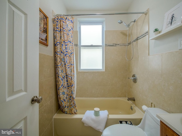 2905 Memphis St, Philadelphia, PA 19134 - full bathroom featuring tile walls, shower / bath combo with shower curtain, toilet, and vanity